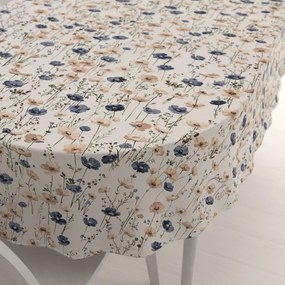 Biante Bavlnený oválny obrus Sandra SA-630 Modro-hnedé vlčie maky na svetlo vanilkovom 80x120 cm