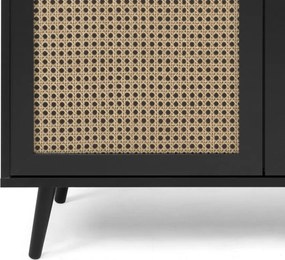 Vysoká vitrína Vienna, čierna/výplet