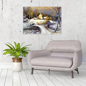 Sklenený obraz - Zimné mestečko (70x50 cm)