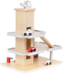 Drevená 3-poschodová garáž s výťahom, autíčka a vrtuľník ECOTOYS pre deti 3+