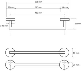 Sapho, X-ROUND BLACK držiak na uteráky 450mm, chróm, XR402B