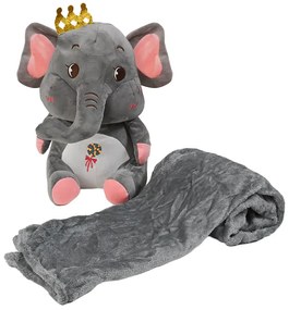 Plyšový SLONÍK s detskou dekou vo vnútri sivý