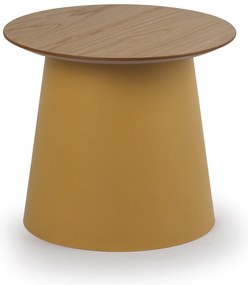 Plastový kávový stolík SETA s drevenou doskou, priemer 490 mm, dub/okrová