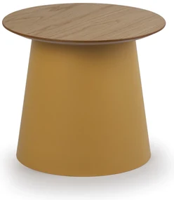 Plastový kávový stolík SETA s drevenou doskou, priemer 490 mm, dub/okrová