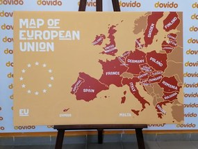 Obraz náučná mapa s názvami krajín európskej únie v odtieňoch hnedej - 90x60