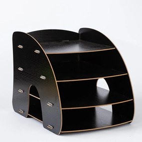 Drevený DIY kancelársky zásobník na dokumenty, organizér na dokumenty 4 priehradky čierny QS211 Čierna