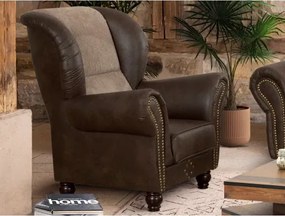 Kreslo ušiak Carlos, hnedá látka vo vintage optike koža/béžová štruktúrovaná látka%