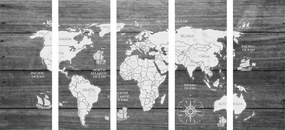 5-dielny obraz historická drevená mapa