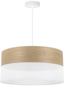 Závesné svietidlo Wood, 1x dýha zlatý dub/biele PVC tienidlo, (fi 44cm)