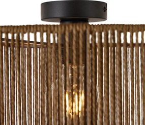 Stropná lampa čierna s hnedým tienidlom z papierového lana 50/50/25 - Combi