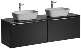 Závěsná skříňka SantaFe Mona s deskou a umyvadly 160 cm černá