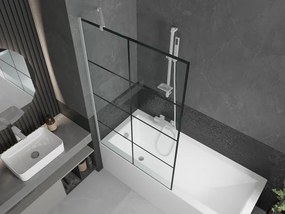 Mexen Next, vaňová zástena 1-krídlová 100 x 150 cm, fixné krídlo, 6 mm číre sklo s čiernym vzorom, biely profil, 895-100-000-00-77-20