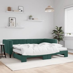 Rozkladacia denná posteľ s matracmi tmavozelená 90x200 cm zamat 3196717