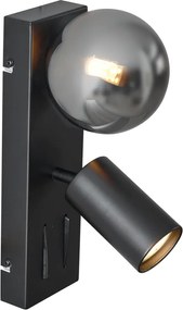 Moderné nástenné svietidlo čierne 2-svetelné naklápacie s portom USB-C - Lesly