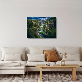Sklenený obraz - Rieka v skalnatom údolí (70x50 cm)