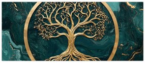 Obraz – Zlatý strom života v mramore (120x50 cm)