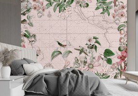Gario Fototapeta Vtáky a kvety na mape - Andrea Haase Materiál: Vliesová, Rozmery: 100 x 70 cm