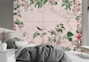 Gario Fototapeta Vtáky a kvety na mape - Andrea Haase Materiál: Vliesová, Rozmery: 100 x 70 cm
