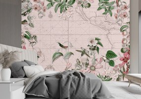 Gario Fototapeta Vtáky a kvety na mape - Andrea Haase Materiál: Vliesová, Rozmery: 200 x 140 cm