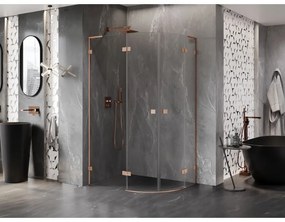 Mexen Lunar, L polkruhový sprchový kút naklápací doľava 100 x 80 cm, 8mm číre sklo, profil medená matná, 833L-100L-080P-65-00