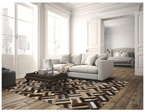 Tempo Kondela Luxusný kožený koberec, hnedá/čierna/béžová, patchwork, 70x140 , KOŽA TYP 2
