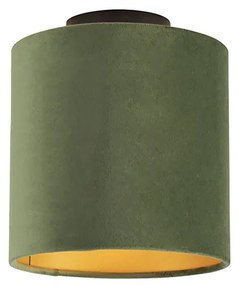 Stropné svietidlo s tienidlom zo zamatu zelená so zlatom 20 cm - Combi Black