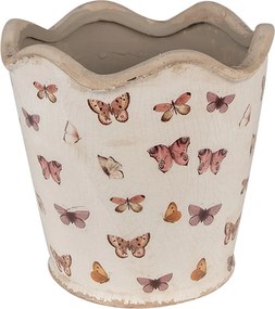 Béžový antik obal na kvetináč s motýlikmi Butterfly Paradise L - Ø 19*18 cm