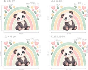 Panda pod dúhou mätové textilné nálepky na stenu pre dievčatá arch 46 x 33 cm