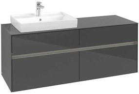 VILLEROY &amp; BOCH Collaro závesná skrinka pod umývadlo na dosku (umývadlo vľavo), 4 zásuvky, s LED osvetlením, 1400 x 500 x 548 mm, Glossy Grey, C085B0FP