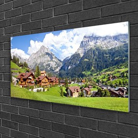 Obraz na skle Domy hora krajina 140x70 cm