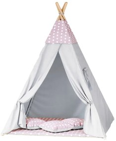 Detský stan Tipi guličky ružový/sivý