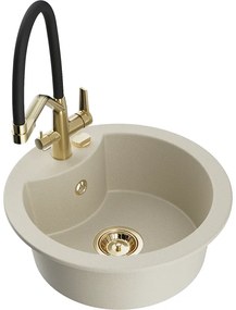 Mexen Diego, 1-komorový granitový drez 488x488x167 mm a drezová batéria Duo, béžová, 6512-69-671701-57-G
