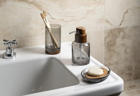 Sapho Sapho, FIGO voľne stojaci dávkovač mydla 300 ml, dymové sklo/drevo, 08387