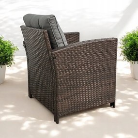 Set dvoch záhradných kresiel z technoratanu SFS020-SC - tmavo hnedé + sivé vankúše