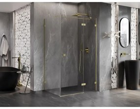 Mexen Lunar T, výklopný sprchový kút pravý 130 x 120 cm, 8mm číre sklo, zlatý kartáčovaný - 834T-130-120-55-00-P