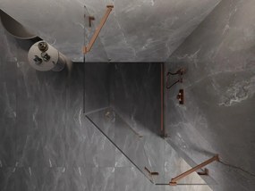Mexen Lunar, päťuholníkový sprchový kút s pravým sklonom 80 x 100 cm, 8mm číre sklo, profil medená matná, 831-080P-100L-65-00-P