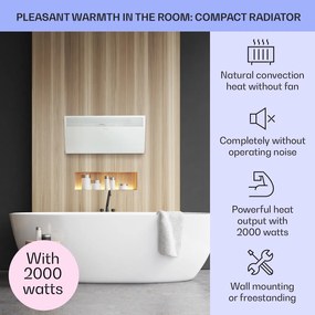 Klarstein Hot Spot Slimcurve, konvektor, ohrievač, 80 x 40 cm, 40 m², 2000 W, 5 - 40 °C, IP24, biely