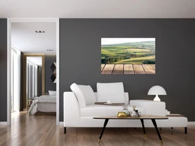 Obraz - Drevená polica s krajinou (90x60 cm)