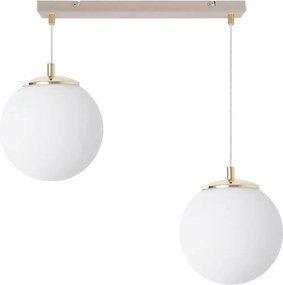 Závesné svietidlo Florence, 2x biele sklenené tienidlo, g/be