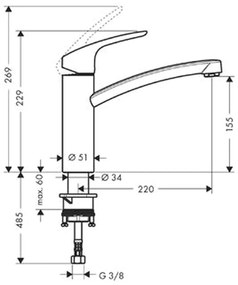Hansgrohe Focus M41, kuchynská páková batéria 160, 1jet, vzhľad nerezu, HAN-31806800