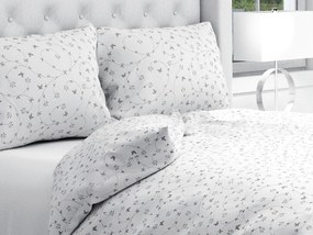 Biante Bavlnené posteľné obliečky Sandra SA-049 Drobné sivé kvietky a motýliky na bielom Jednolôžko 140x200 a 70x90 cm