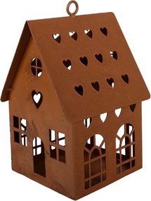 Hrdzavý svietnik v tvare domčeka Rustic Charm - 12*12*18 cm
