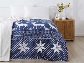 XPOSE® Mikroplyšová deka VIANOCE s baránkom - modrá 140x200 cm