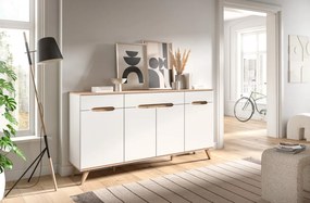 Široká komoda Scandi, biela/dub nox