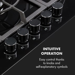 Ignito 5, plynová varná doska, 5 Sabaf horákov, sklokeramika, čierna