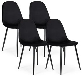 Sada 4 čiernych zamatových stoličiek do jedálne a obývačky
