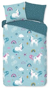 Modré flanelové detské obliečky na jednolôžko/predĺžené 140x220 cm Snowycorn – Good Morning