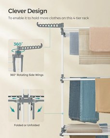 SONGMICS Veľký sušič na prádlo, 64 x 126 x 172 cm, biely