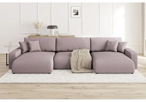 Svetloružová menčestrová rozkladacia/s úložným priestorom rohová pohovka Sara – Ropez