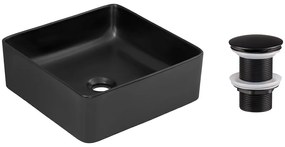 Súprava keramického umývadla na dosku a výpustky Slim 40 cm čierna matná
